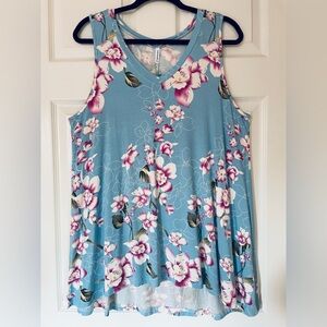 🌸 Popyoung Blue Floral Sleeveless Tunic | 2 XL | Casual Summer Vibes